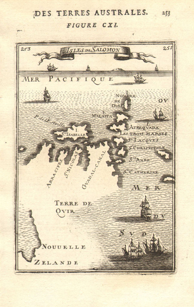 SOLOMON ISLANDS. Malaita Guadalcanal New Zealand Terre de Quir. MALLET 1683 map